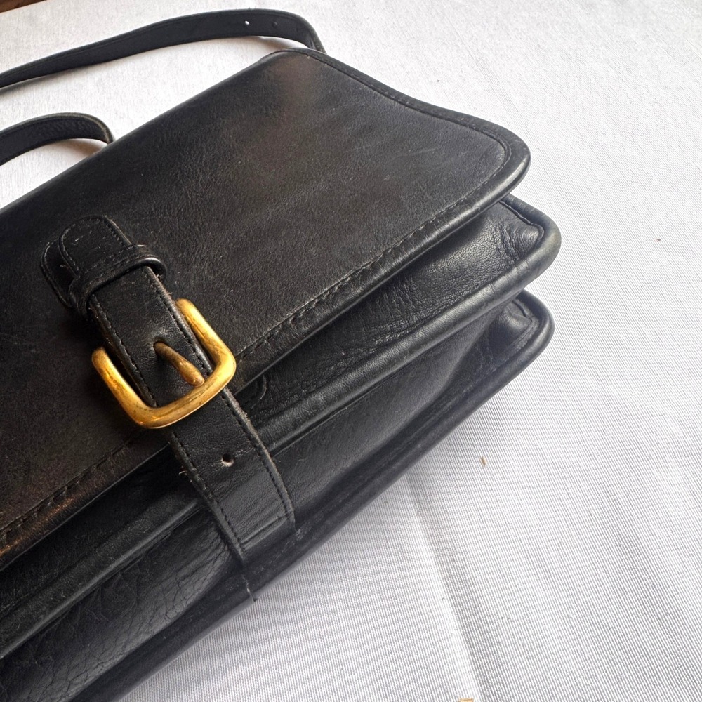 Vintage 1984 Coach Saddle Pouch Large 9585 Black Glovetanned Leather Crossbody - Picture 3 of 9